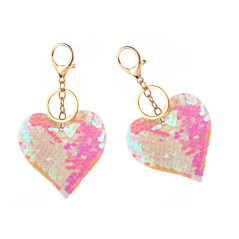 Nyckelring Hjärta Paljetter Dubbelsidig Vit Ljusrosa