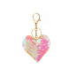 Nyckelring Hjärta Paljetter Dubbelsidig Vit Ljusrosa