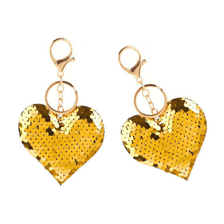 Nyckelring Hjärta Paljetter Dubbelsidig Silver Guld