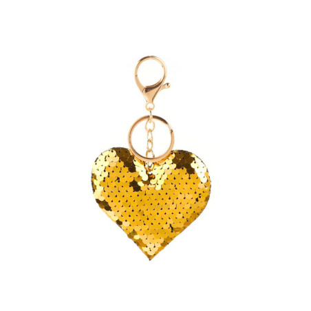 Nyckelring Hjärta Paljetter Dubbelsidig Silver Guld