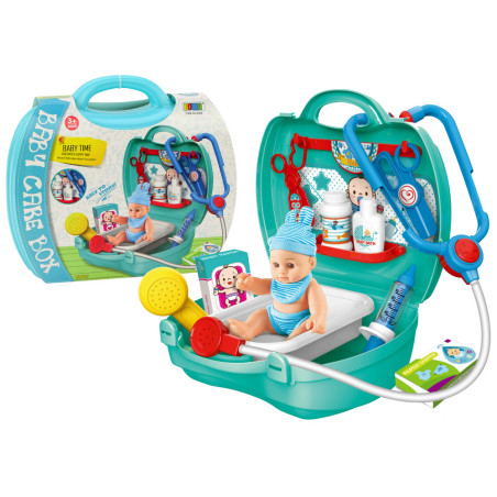 Barnläkarset med docka Tillbehör Resväska Grön