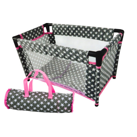 Spjälsäng i stjärnmönster för dockor Alice Grå Rosa