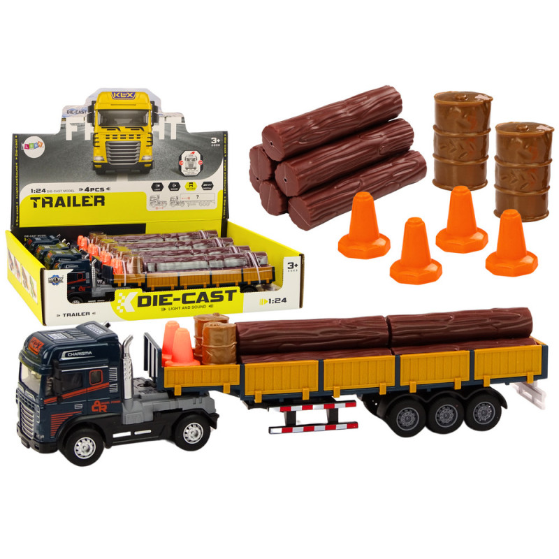 Lastbil med trä Blå Trailer 124 Balar Ljusljud