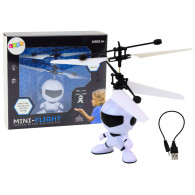 Flygande astronaut styrd handdriven drönare helikopter vit