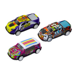 Biluppsättning i resväska med 25 stycken leksaksbilar och trafikskyltar.