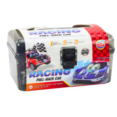 Biluppsättning i resväska med 25 stycken leksaksbilar och trafikskyltar.