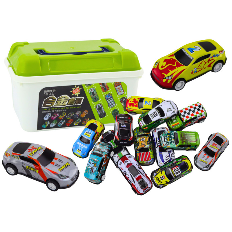 Bilset med bilar i en resväska, 30 stycken.