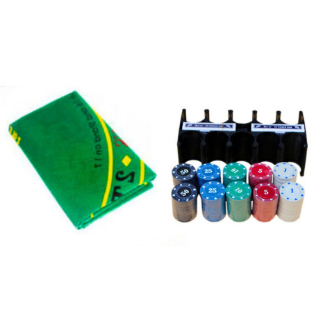 Spelkortset med 2 kortlekar, marker och spelbräde