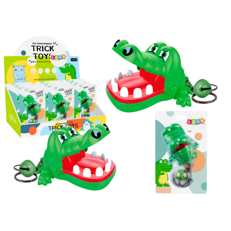 Nyckelring med en gnagande krokodil liten klocka Grön