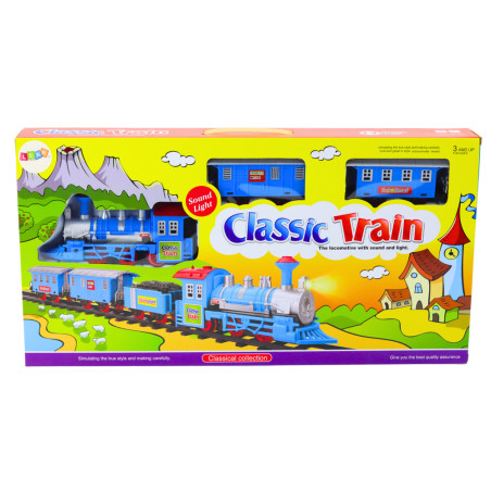 Set Tåg 3 Vagnar På Batteri Spår Ljus- och Ljudeffekter