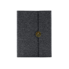 Anteckningsblock med magnetiskt fäste, linjerat A5-format med svart omslag.