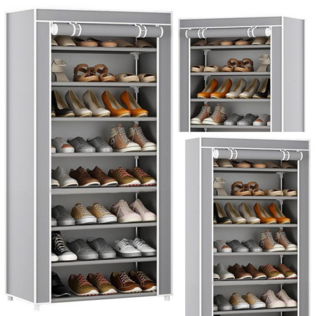 Ställ med 8 nivåer för skor, förvaringsskåp med dammskydd, grå.