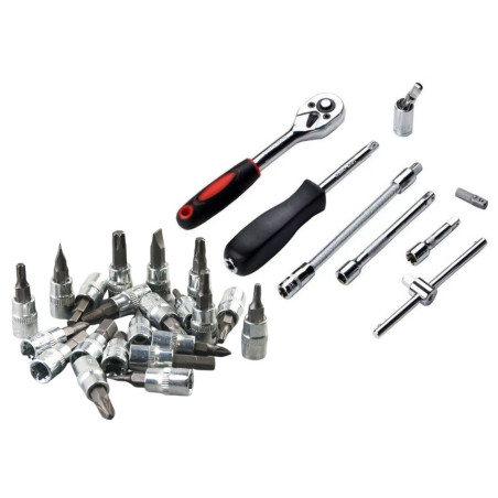 Set med 14 till 46 hylsnycklar i väska