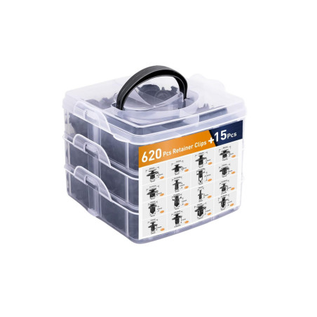 Set av bilsnäppor i en organisatör 16 storlekar PVC 620 delar