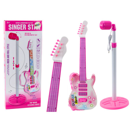 Set Elgitarr Stativ med Mikrofon Batteridriven Rosa | HandlaSmidigt.se