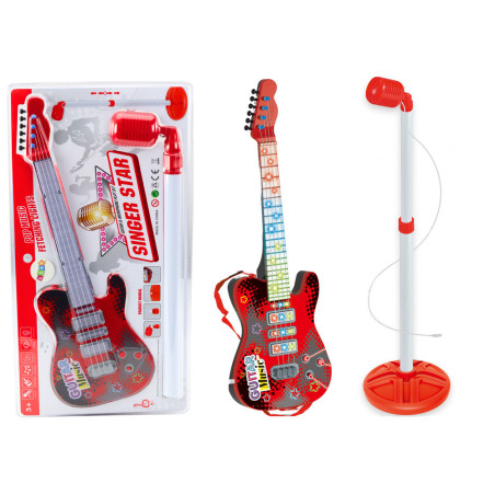 Set Elgitarr Stativ med Mikrofon Batteridriven Röd | HandlaSmidigt.se