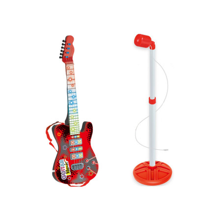 Set Elgitarr Stativ med Mikrofon Batteridriven Röd