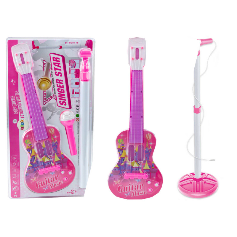 Set Elgitarr Stativ med Mikrofon Batteridriven Rosa