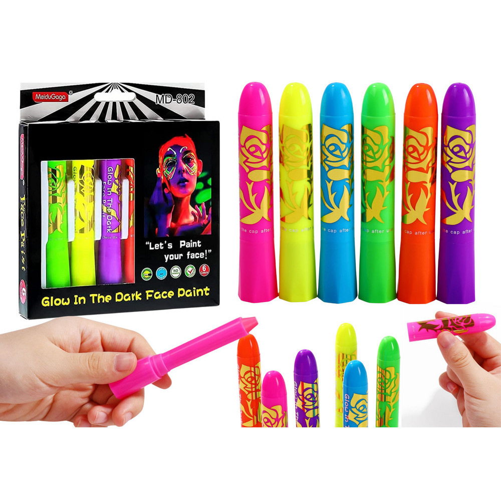Målarset Ansiktsfärg Neon Fluorescerande Pennor Kritor 6 st