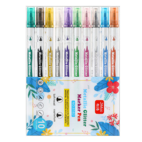 Set av metalliska pennor med glitter Färgglada dubbelsidiga 10 stycken