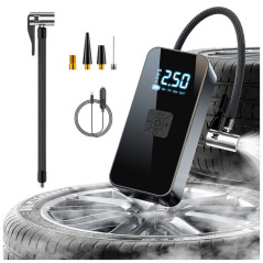 Elektrisk Mini Kompressor Portabel LED Ficklampa 3 Munstycken