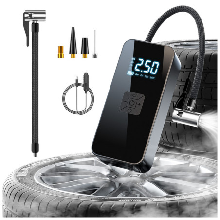 Elektrisk Mini Kompressor Portabel LED Ficklampa 3 Munstycken