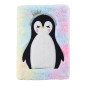 Mjuk pälsklädd anteckningsbok med linjerat papper med färgglad pingvin A5