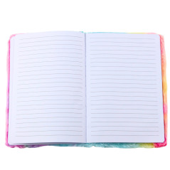 Mjuk anteckningsbok med linjer och 3D-färgglad enhörning