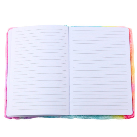 Mjuk anteckningsbok med linjer och 3D-färgglad enhörning