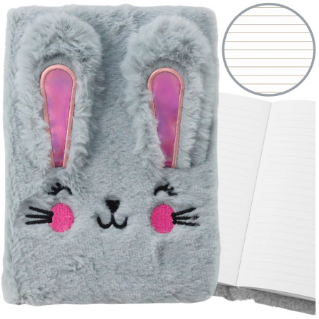 Mjuk pälsklädd anteckningsbok med linjerad sida och färgglad kanin A5