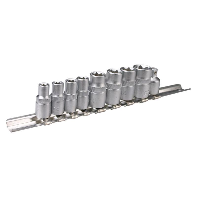Torx-adapter 1/4', 3/8', set med 9 delar.
