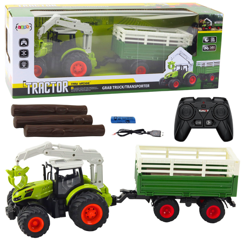 Jordbruks traktor med släpvagn och fjärrstyrd gripklo RC 2.4G