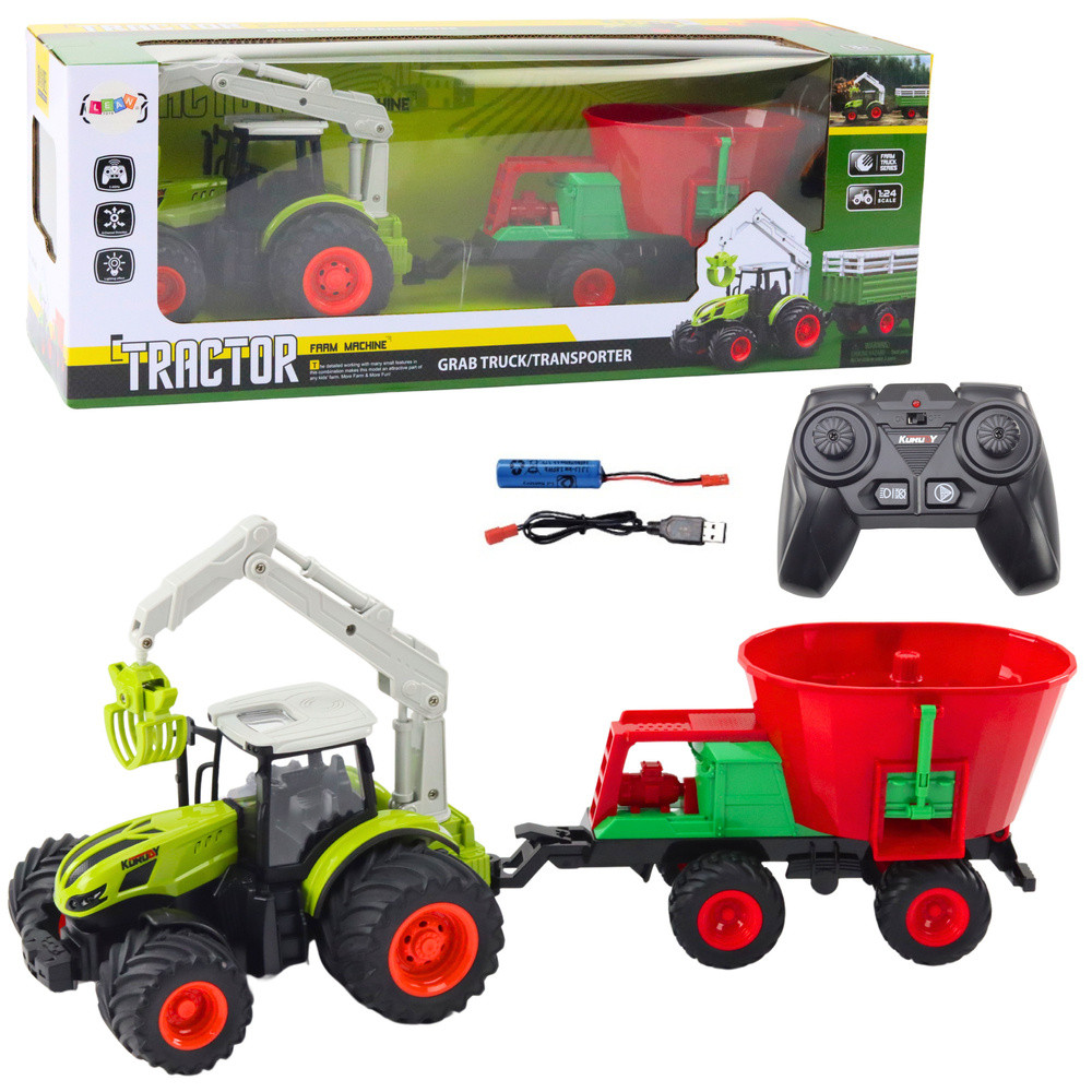 Jordbruks traktor med såmaskin och fjärrstyrd roterande gripklo 2.4G