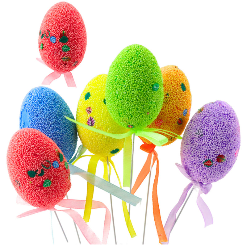 Påskägg på en spetsig stång Färgade lövband dekoration 6 st.