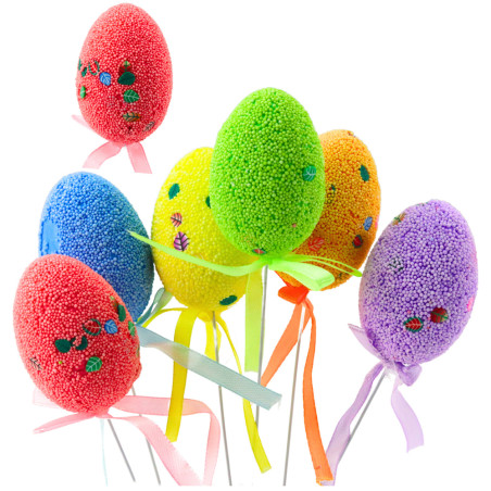 Påskägg på en spetsig stång Färgade lövband dekoration 6 st.
