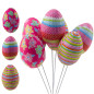 Påskägg på en liten pinne prickar blommor ränder dekoration färgglada 6 stycken