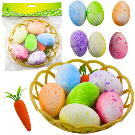 Påskdekorationer i en korg Ägg Morot Färgade 7 st