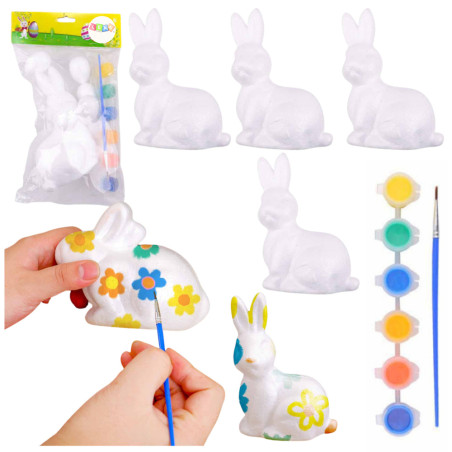 Påskkaniner i styropor att måla med färg, 4 stycken