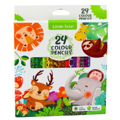 Set med 24 färgade träpennor för skolan