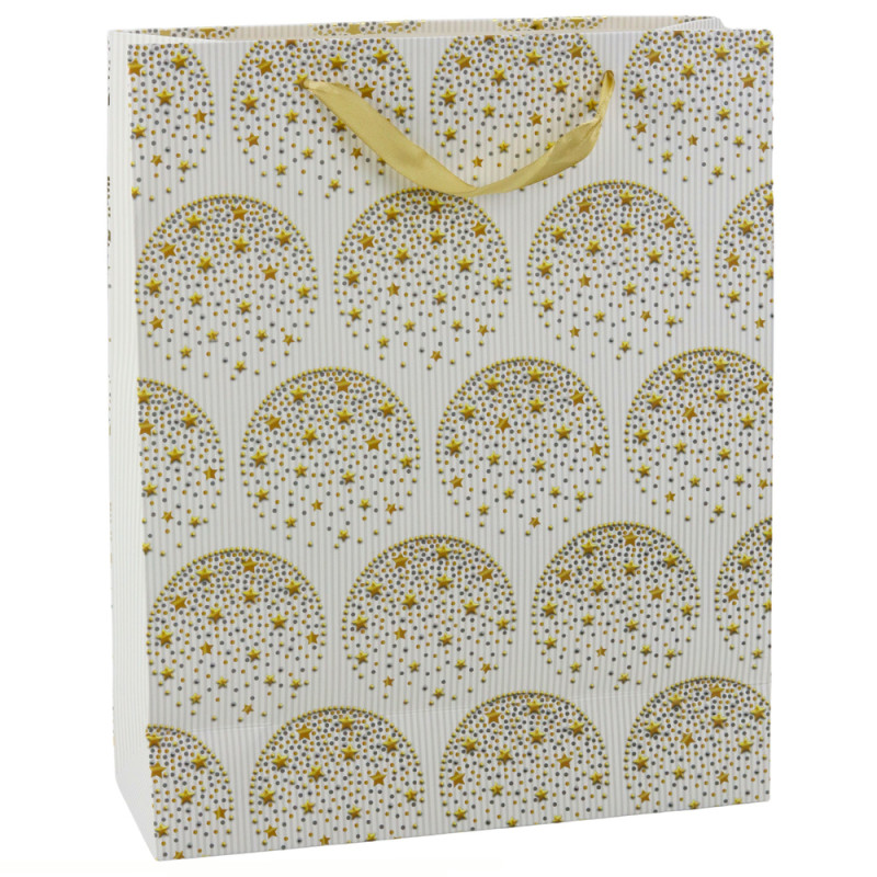 Presentpåse Elegant med Guldiga Stjärnor Vit 32 x 26 x 12 cm