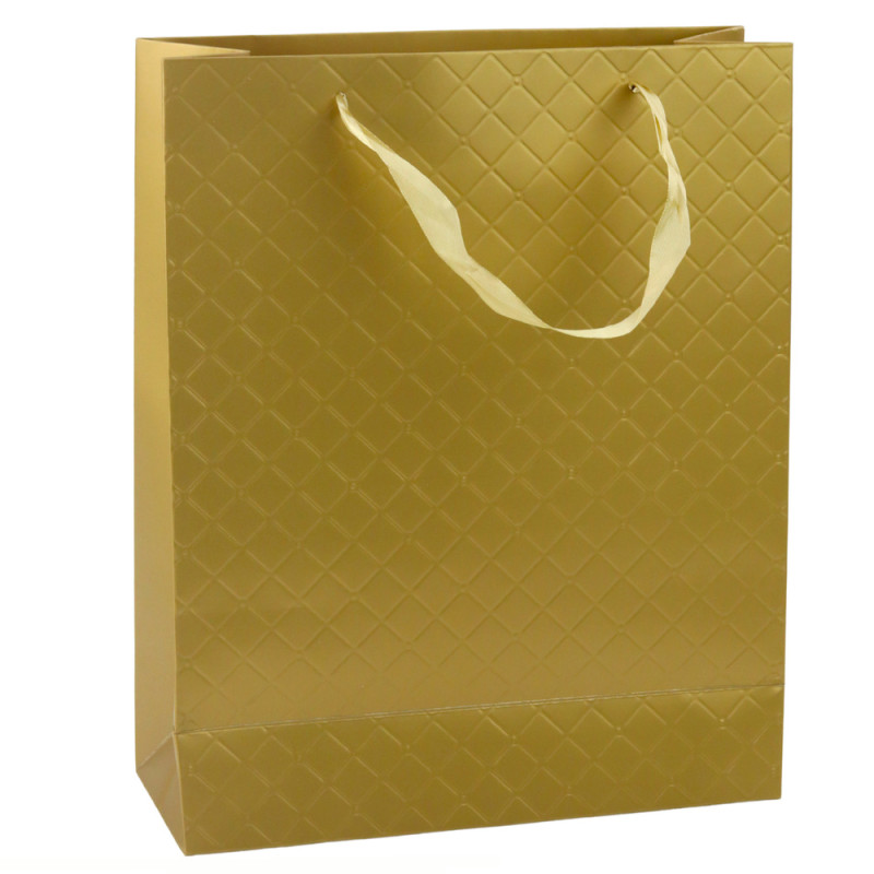 Presentpåse i elegant guldigt papper 32 x 26 x 12 cm