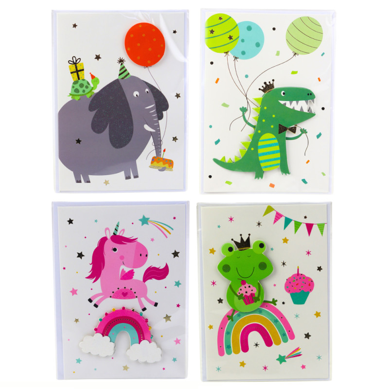 Gratulationskort 3D Enhörning Elefant Groda Dinosaurie + Kuvert