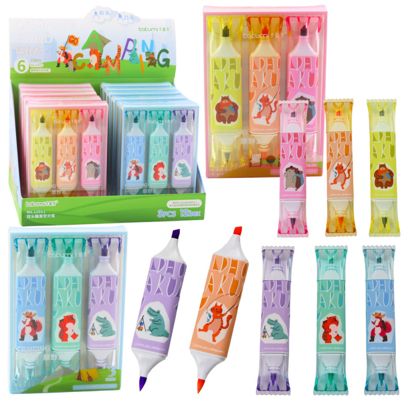 Set av markörer Rosa Blå Djurtema Två spetsar 3 st