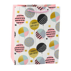 Papperspresentpåse med födelsedagsmönster 23 x 18 x 10,5 cm