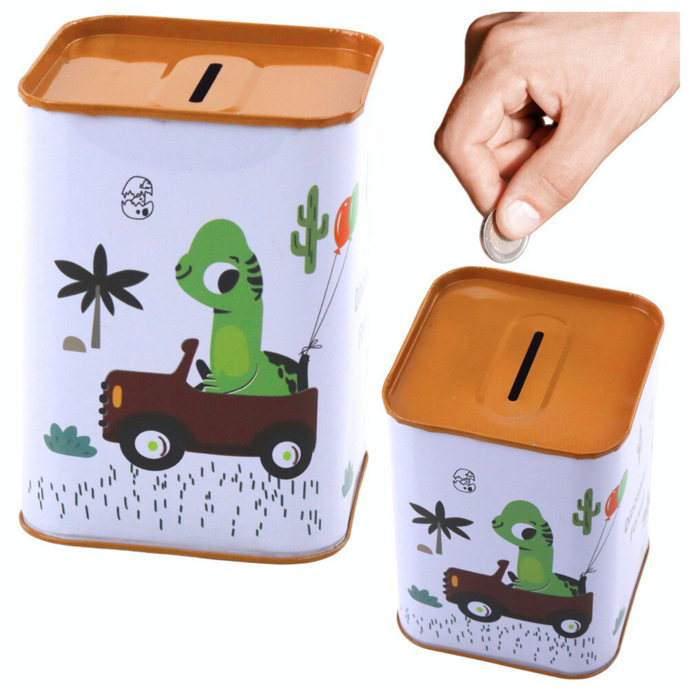 Sparbössa Dinosaurie I Bil Sparande Leksak Metall Vit 11x8cm