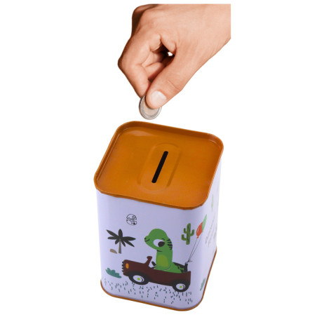 Sparbössa Dinosaurie I Bil Sparande Leksak Metall Vit 11x8cm