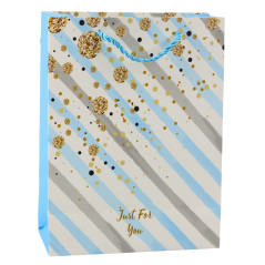 Papperspåse Present Blå Rosa Glitter 23 x 18 x 10,5 cm