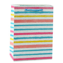 Presentpåse med hjärtan, stjärnor, prickar och ränder i färg 23 x 18 x 10,5 cm