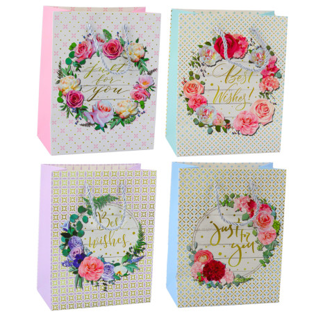 Presentpåse Mönster Blommor Bästa Önskningar 23 x 18 x 10,5 cm