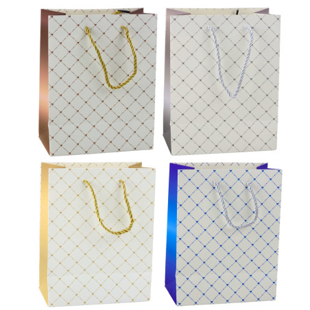 Papperspåse med glänsande hjärtan 23 x 18 x 10,5 cm